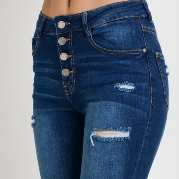 🆕Med Blue Buttonfly High Waist Ripped Skinny Jean - Picture 5 of 10